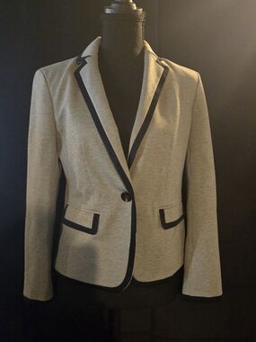 Ann Taylor Gray Blazer with Navy Trim